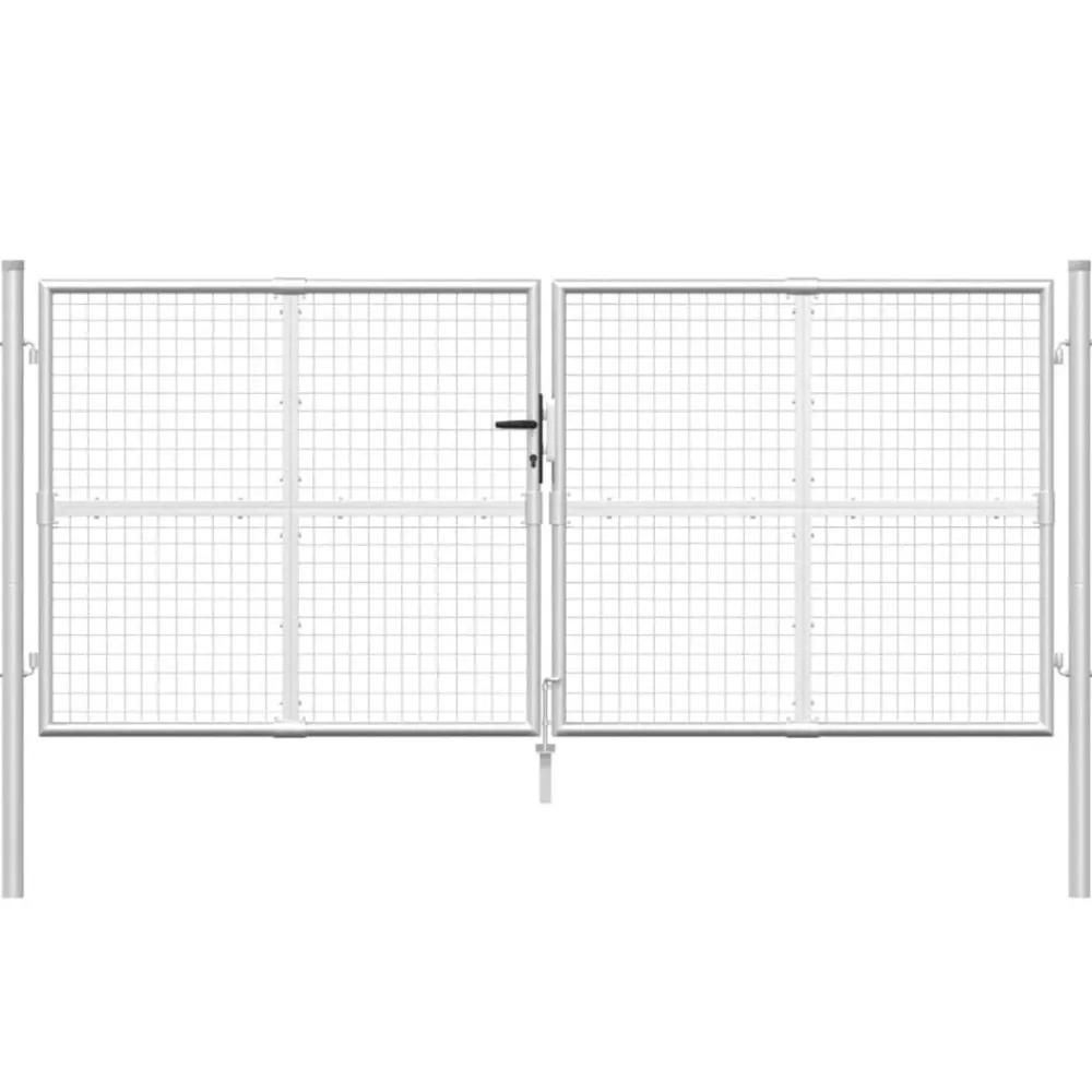 vidaXL Vallas De Jardín-Puerta de jardín de malla color plata 300 x 125 cm acero galvanizado