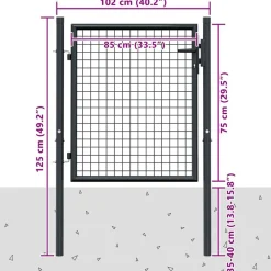 vidaXL Puerta de jardín de malla acero galvanizado 100 x 75 cm gris New