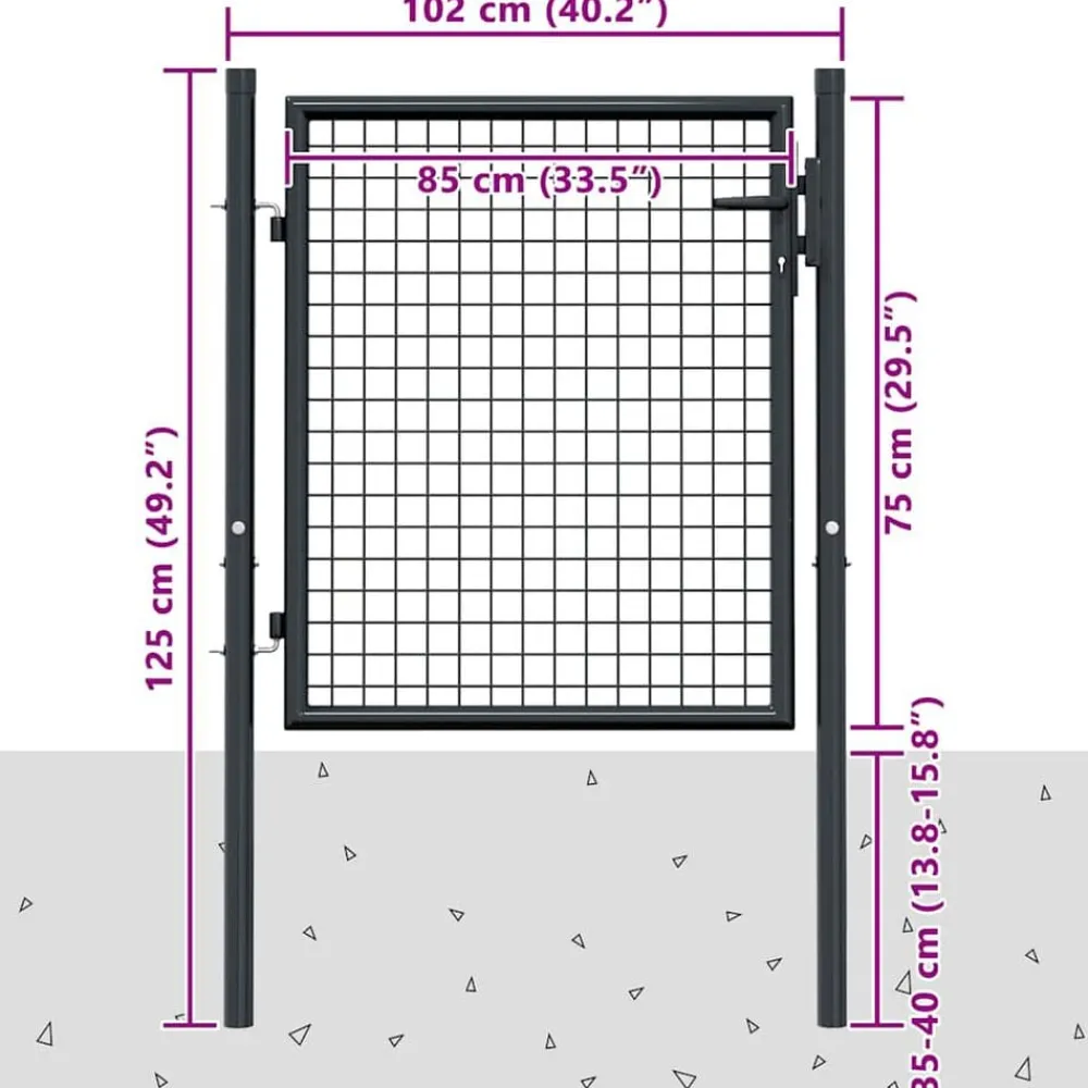 vidaXL Puerta de jardín de malla acero galvanizado 100 x 75 cm gris New