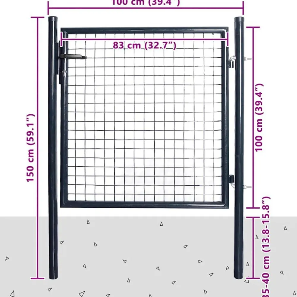 vidaXL Vallas De Jardín-Puerta de jardín de malla acero galvanizado 100x100 cm gris