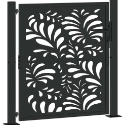 vidaXL Vallas De Jardín-Puerta de jardín diseño ondulado de acero negro 100x100 cm