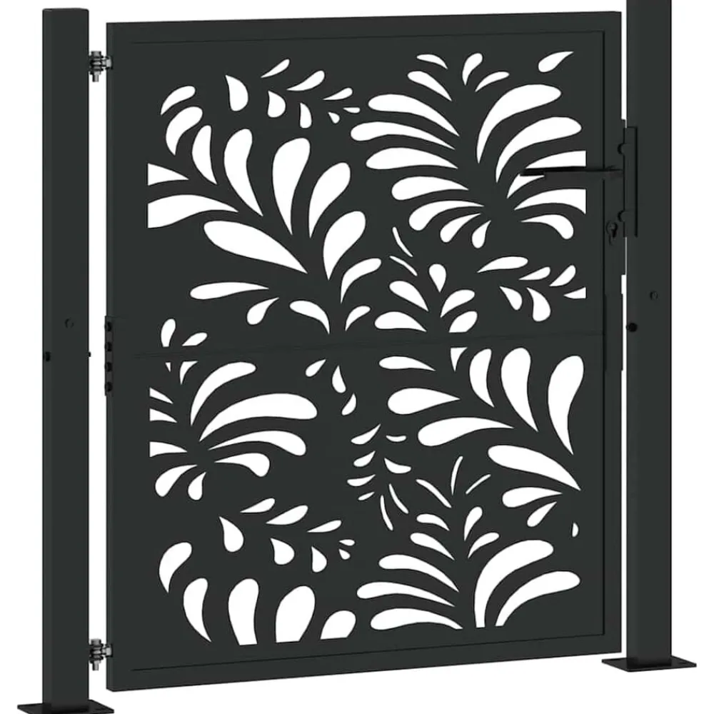 vidaXL Vallas De Jardín-Puerta de jardín diseño ondulado de acero negro 100x100 cm