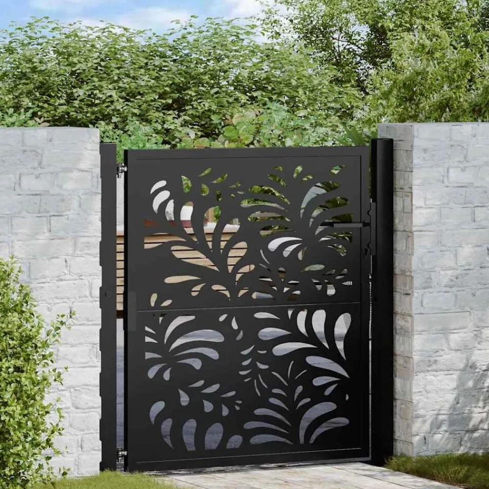 vidaXL Vallas De Jardín-Puerta de jardín diseño ondulado de acero negro 100x100 cm