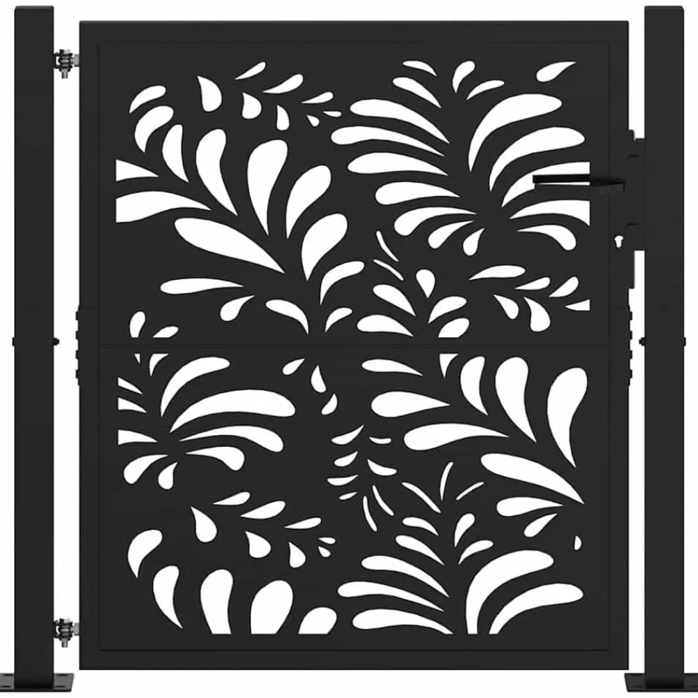 vidaXL Vallas De Jardín-Puerta de jardín diseño ondulado de acero negro 100x100 cm