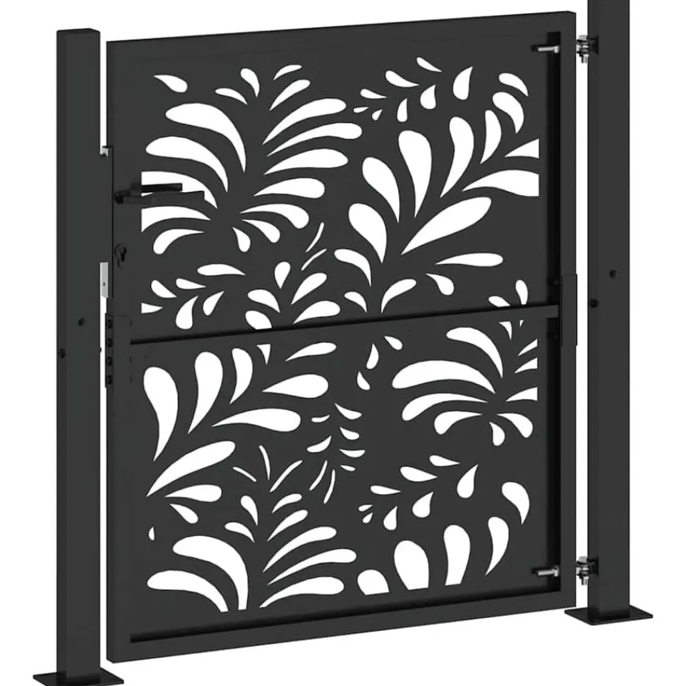 vidaXL Vallas De Jardín-Puerta de jardín diseño ondulado de acero negro 100x100 cm