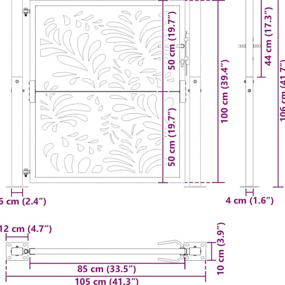 vidaXL Vallas De Jardín-Puerta de jardín diseño ondulado de acero negro 100x100 cm