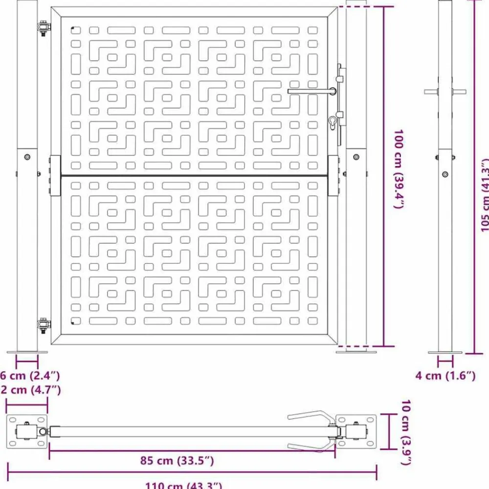 vidaXL Vallas De Jardín-Puerta de jardín negra 100x100 cm diseño de cruz de acero