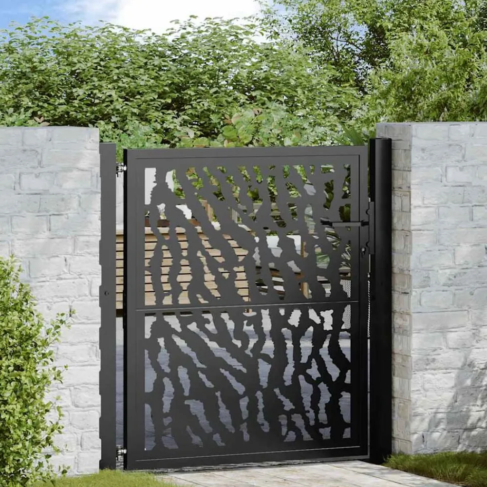 vidaXL Vallas De Jardín-Puerta de jardín negra 100x100 cm de acero con diseño de trazos