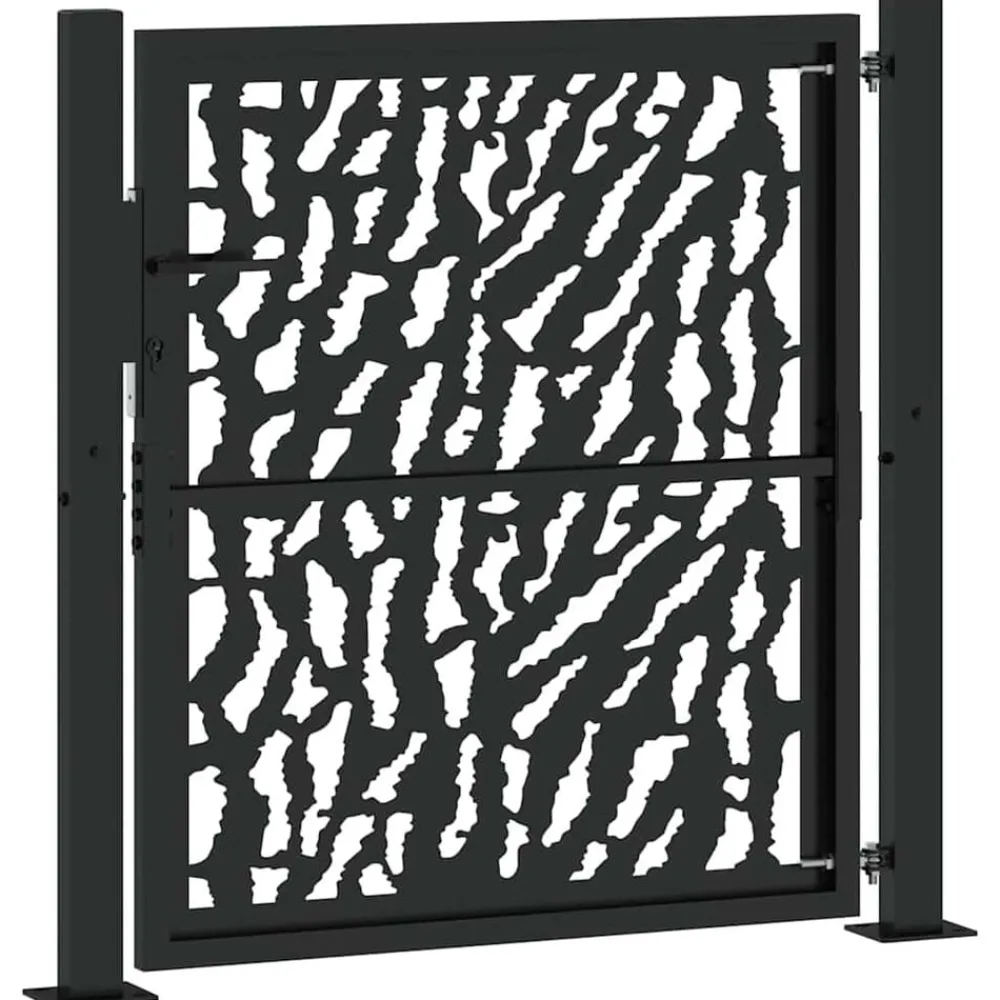 vidaXL Vallas De Jardín-Puerta de jardín negra 100x100 cm de acero con diseño de trazos