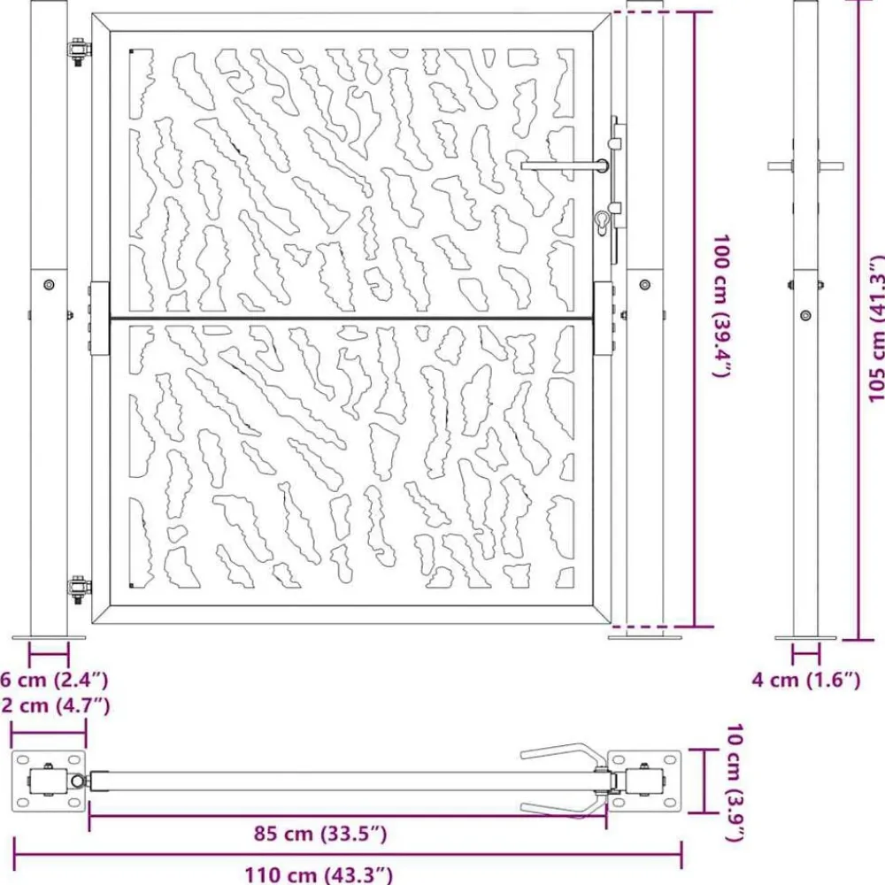 vidaXL Vallas De Jardín-Puerta de jardín negra 100x100 cm de acero con diseño de trazos