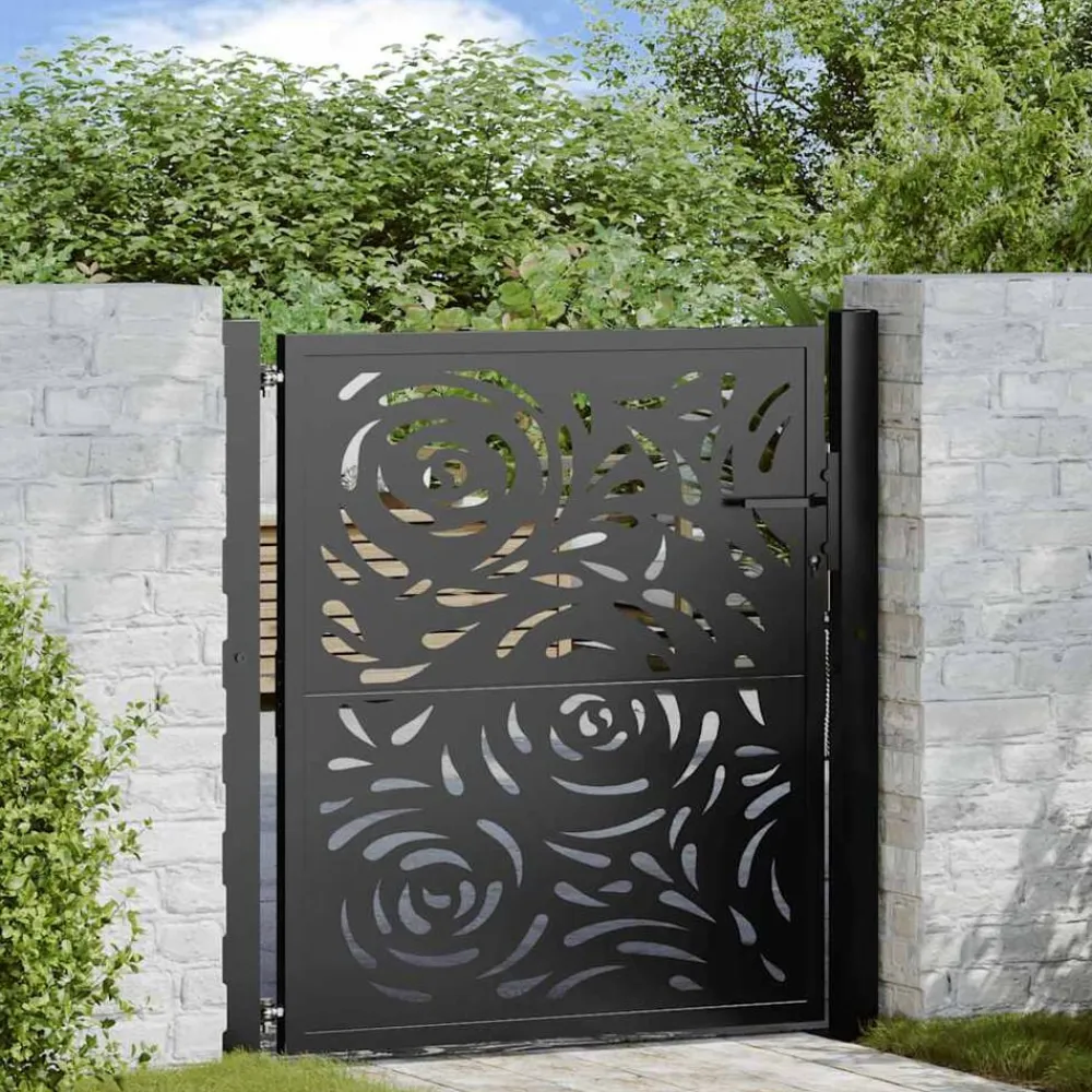 vidaXL Puerta de jardín negra 100x100 cm acero diseño llama Acero/Negro Clearance