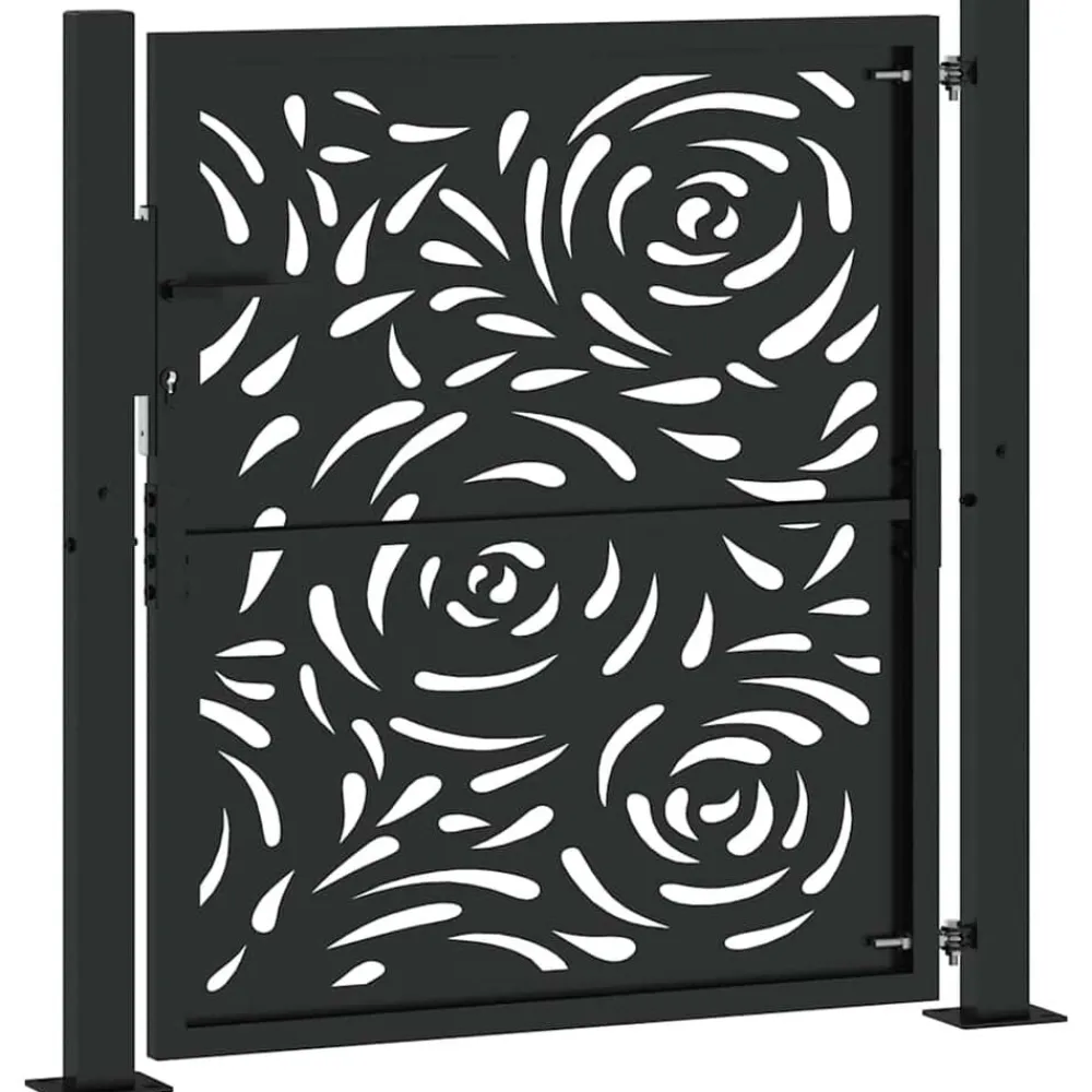 vidaXL Puerta de jardín negra 100x100 cm acero diseño llama Acero/Negro Clearance