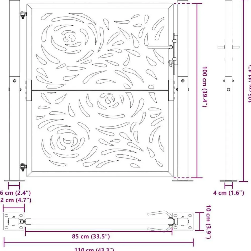 vidaXL Puerta de jardín negra 100x100 cm acero diseño llama Acero/Negro Clearance