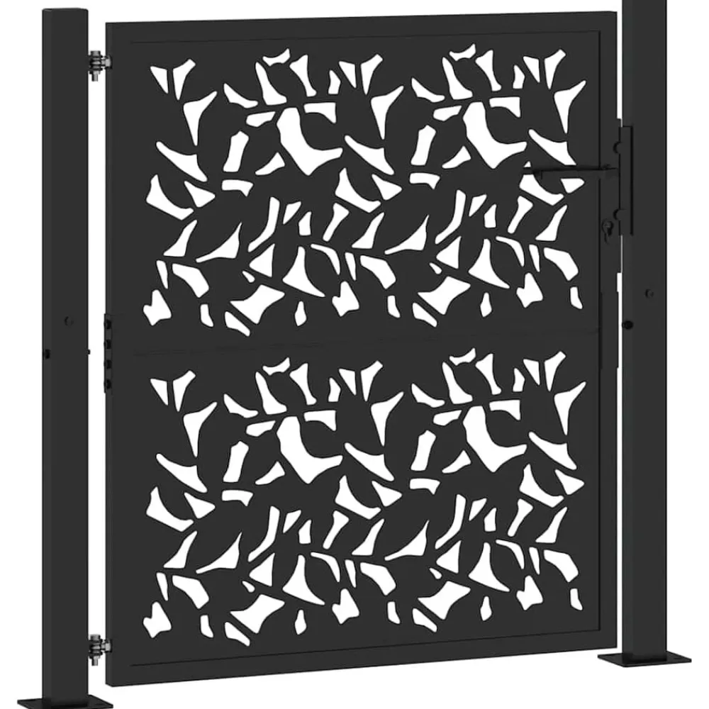 vidaXL Vallas De Jardín-Puerta de jardín negra 100x100 cm diseño de hojas de acero