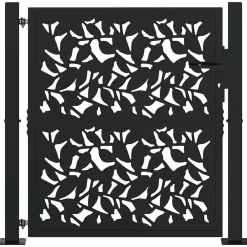 vidaXL Vallas De Jardín-Puerta de jardín negra 100x100 cm diseño de hojas de acero