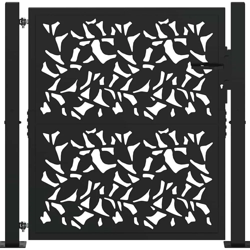 vidaXL Vallas De Jardín-Puerta de jardín negra 100x100 cm diseño de hojas de acero