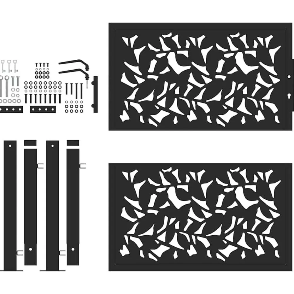 vidaXL Vallas De Jardín-Puerta de jardín negra 100x100 cm diseño de hojas de acero