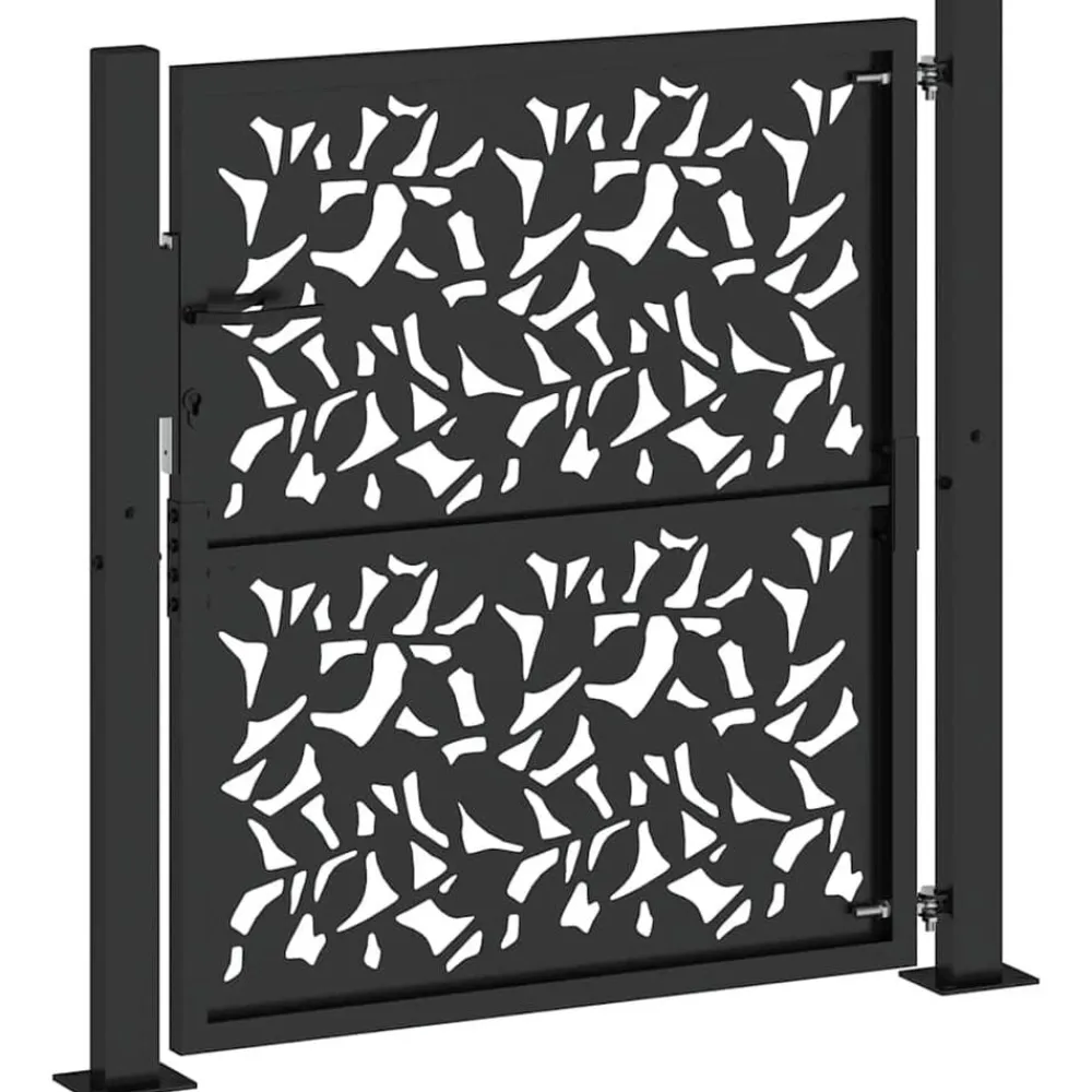vidaXL Vallas De Jardín-Puerta de jardín negra 100x100 cm diseño de hojas de acero