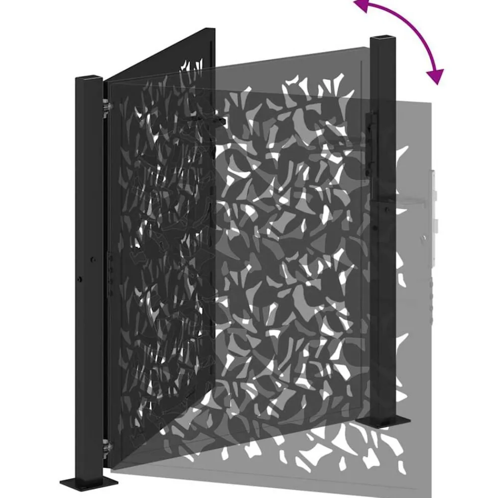 vidaXL Vallas De Jardín-Puerta de jardín negra 100x100 cm diseño de hojas de acero