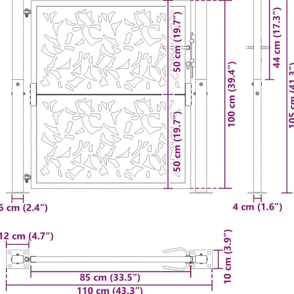 vidaXL Vallas De Jardín-Puerta de jardín negra 100x100 cm diseño de hojas de acero