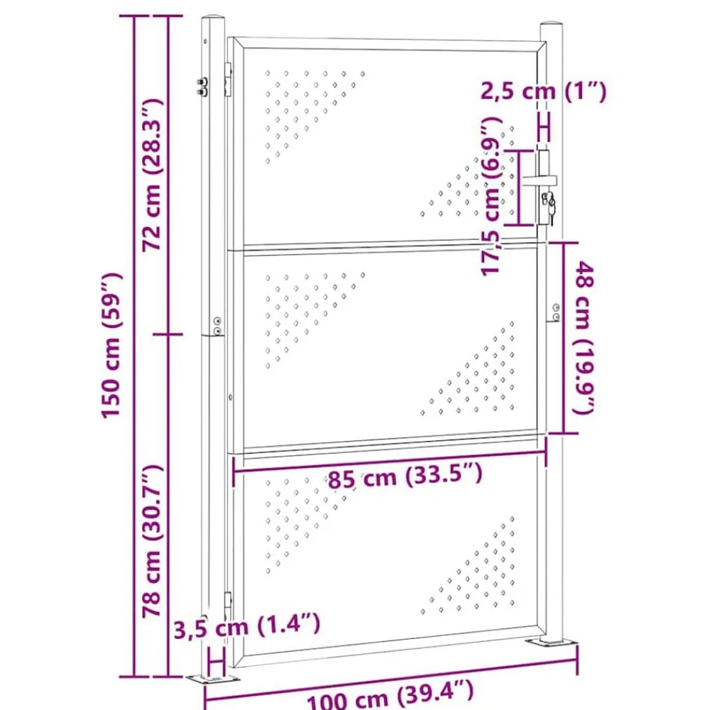 vidaXL Vallas De Jardín-Puerta de jardín Plateado 85 x 144 cm Acero inoxidable