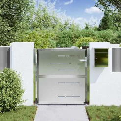 vidaXL Puerta de jardín Plateado 85 x 97 cm Acero inoxidable Best