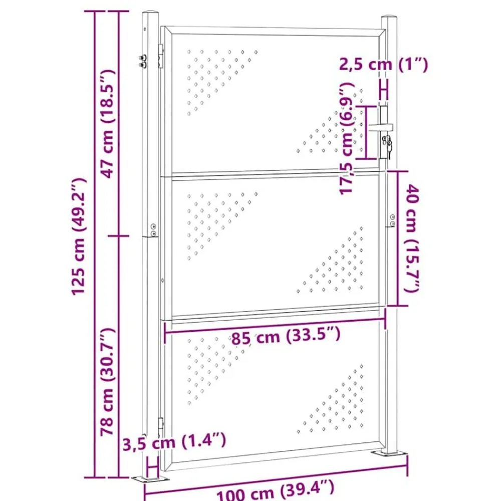 vidaXL Vallas De Jardín-Puerta de jardín Plateado 85 x 120 cm Acero inoxidable