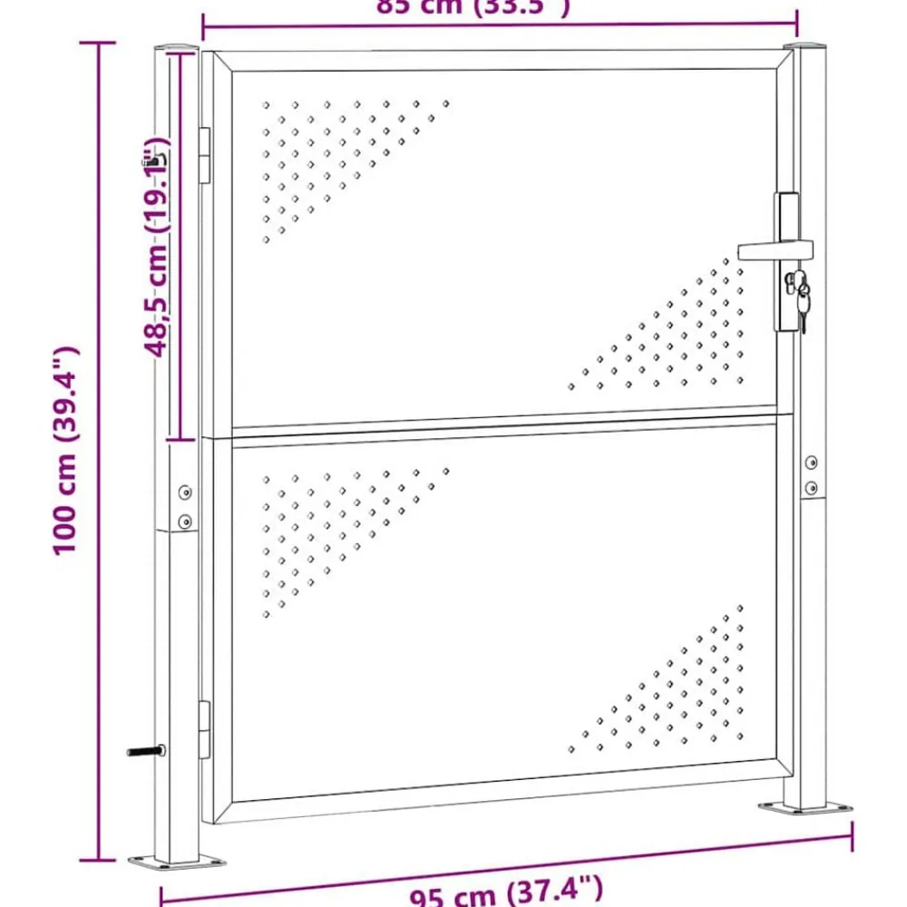 vidaXL Vallas De Jardín-Puerta de jardín Plateado 85 x 97 cm Acero inoxidable