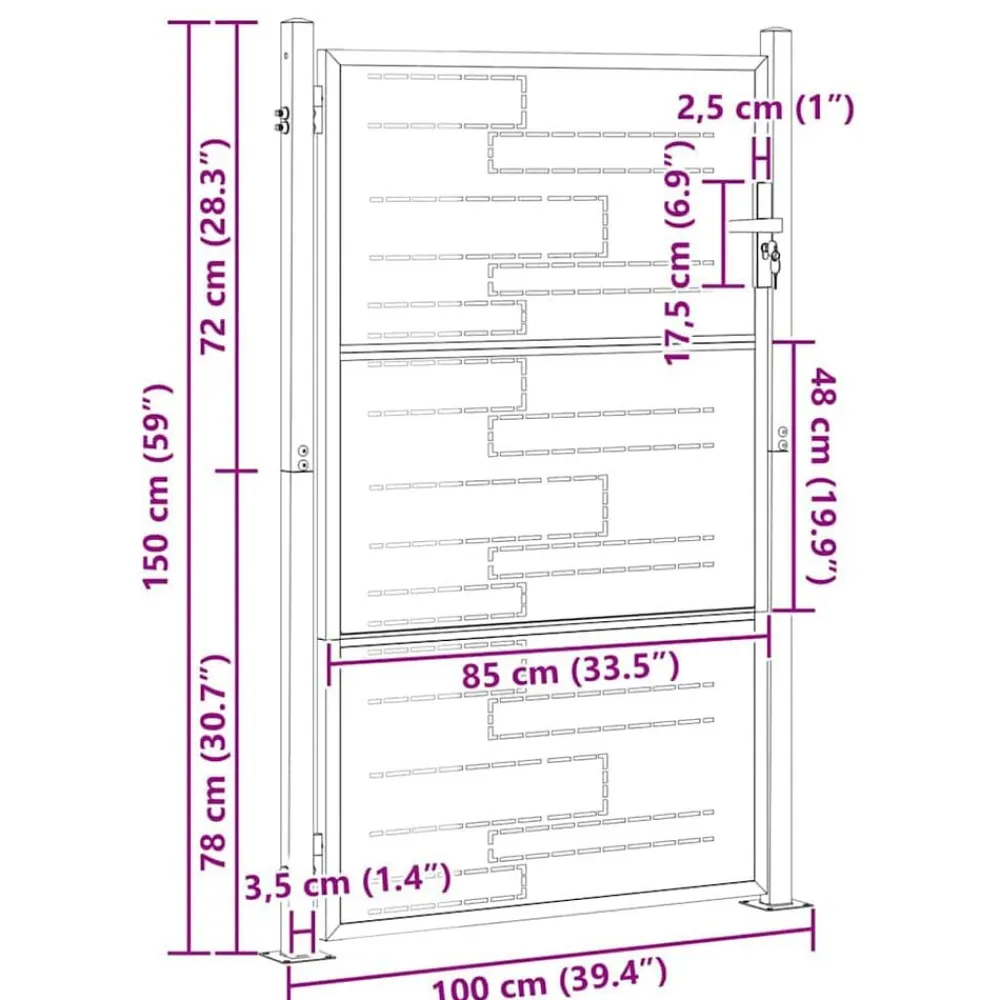 vidaXL Puerta de jardín Plateado 85 x 144 cm Acero inoxidable Hot