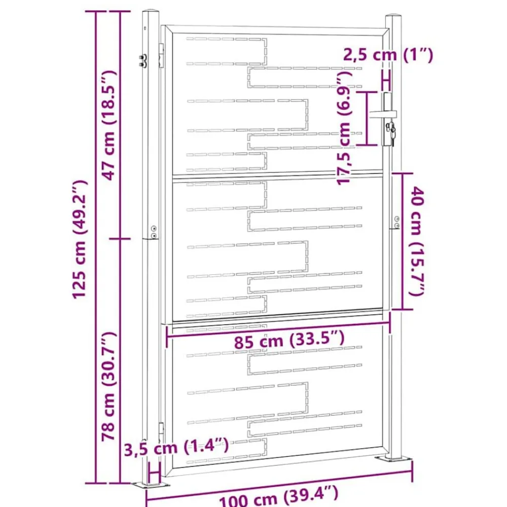 vidaXL Vallas De Jardín-Puerta de jardín Plateado 85 x 120 cm Acero inoxidable