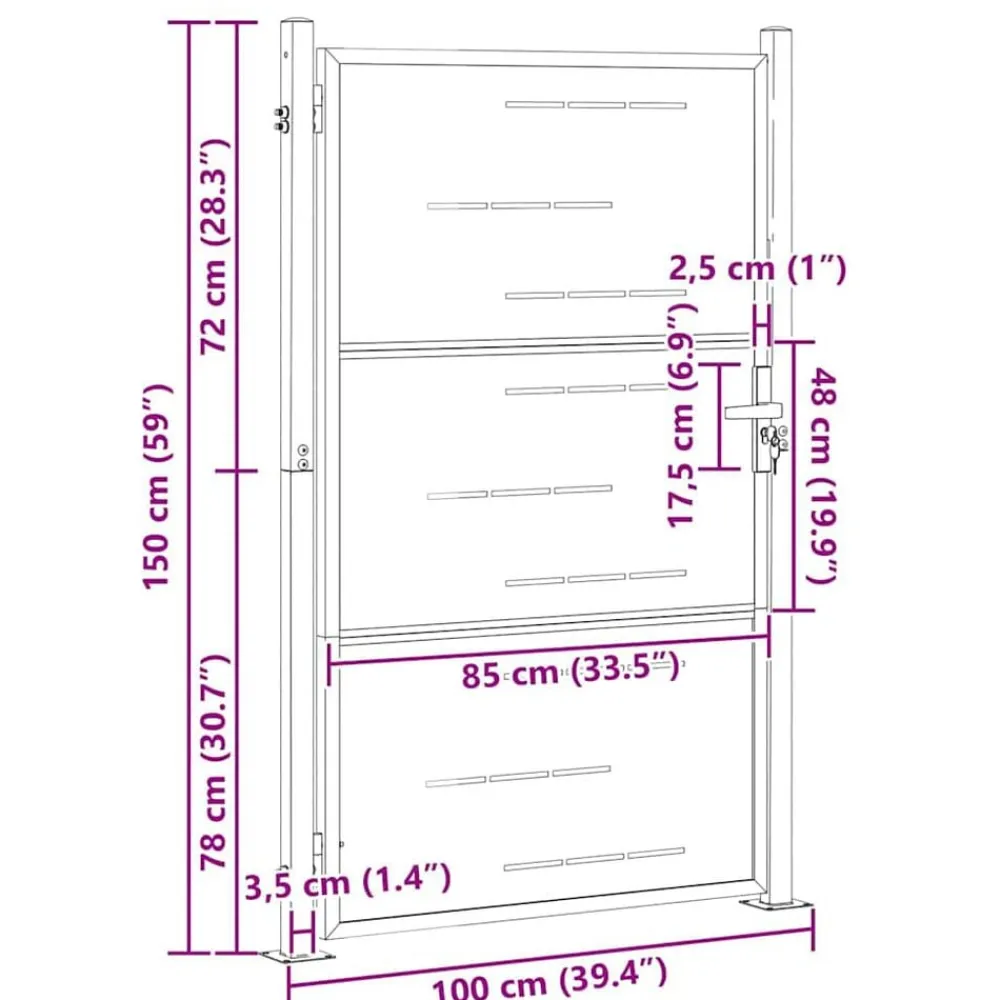 vidaXL Vallas De Jardín-Puerta de jardín Plateado 85 x 144 cm Acero inoxidable