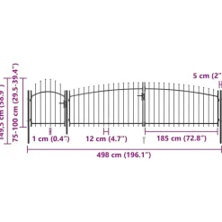 vidaXL Vallas De Jardín-Puerta de jardín Woerden con punta de lanza, 5 x 1 m, negro