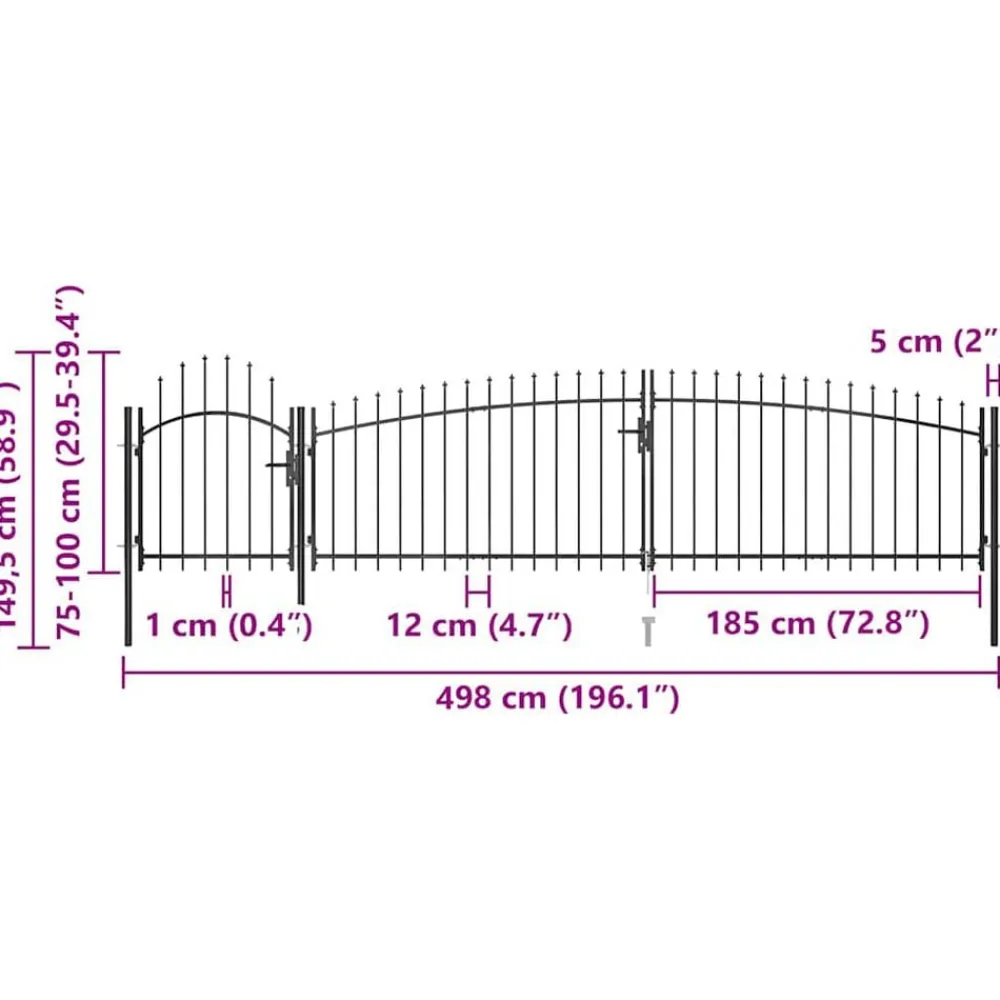 vidaXL Vallas De Jardín-Puerta de jardín Woerden con punta de lanza, 5 x 1 m, negro