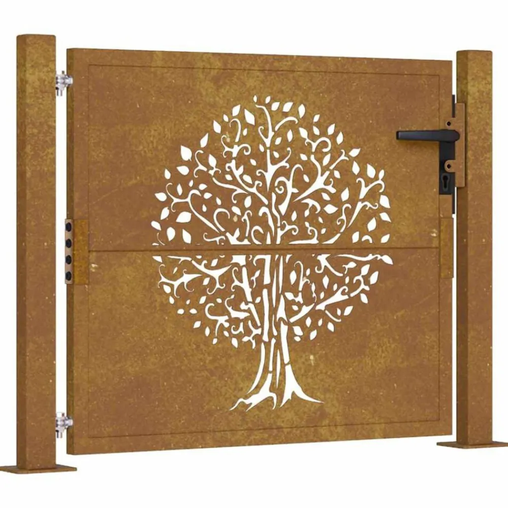 vidaXL Puerta de jardín 100x75 cm de acero corten con diseño de árbol Clearance