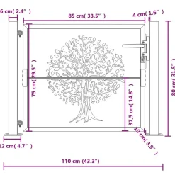 vidaXL Puerta de jardín 100x75 cm de acero corten con diseño de árbol Clearance