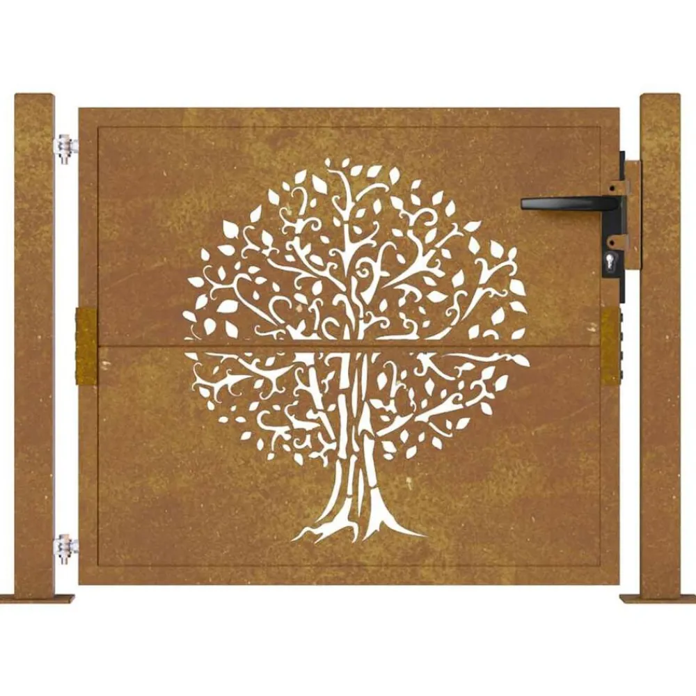 vidaXL Puerta de jardín 100x75 cm de acero corten con diseño de árbol Clearance