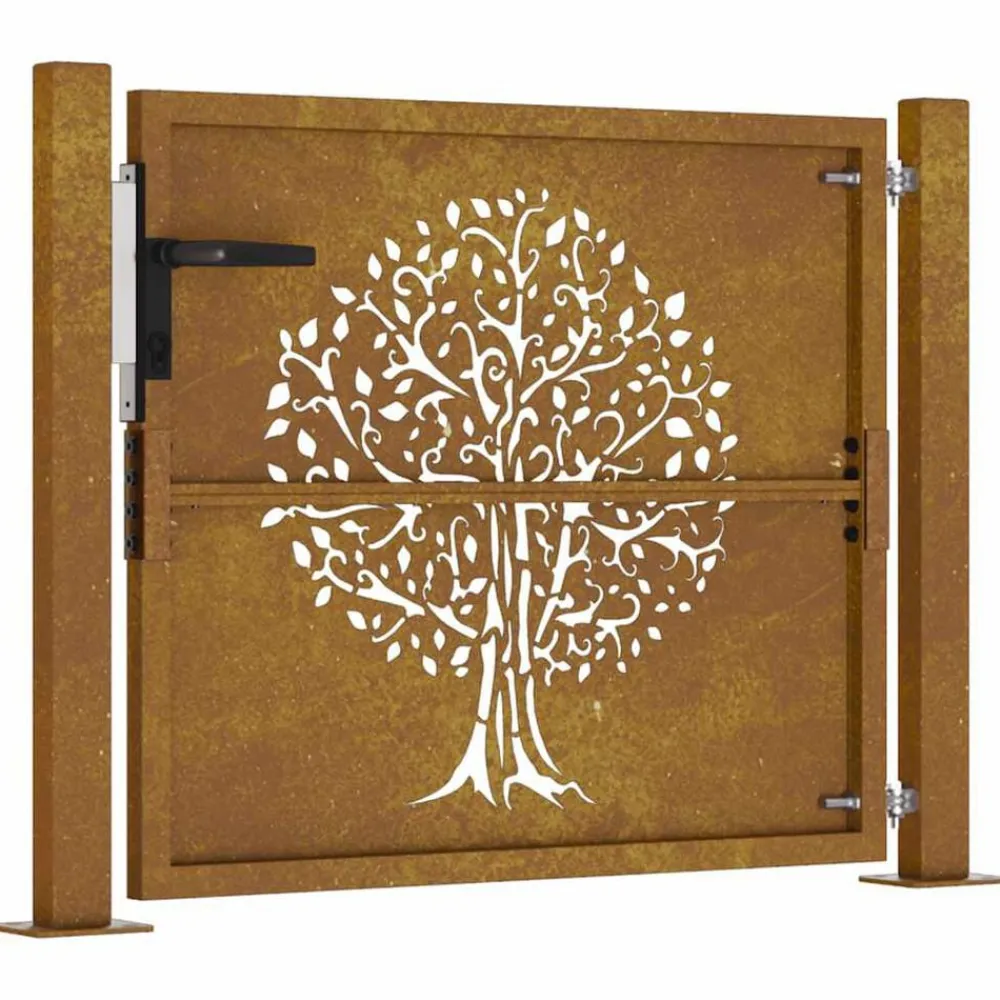 vidaXL Puerta de jardín 100x75 cm de acero corten con diseño de árbol Clearance