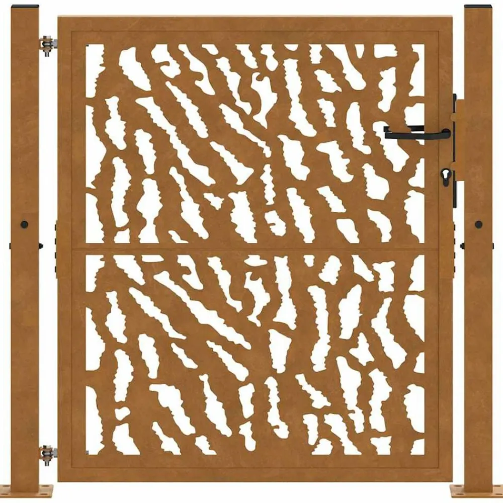 vidaXL Vallas De Jardín-Puerta de jardín 100x100 cm de acero corten con diseño de trazos