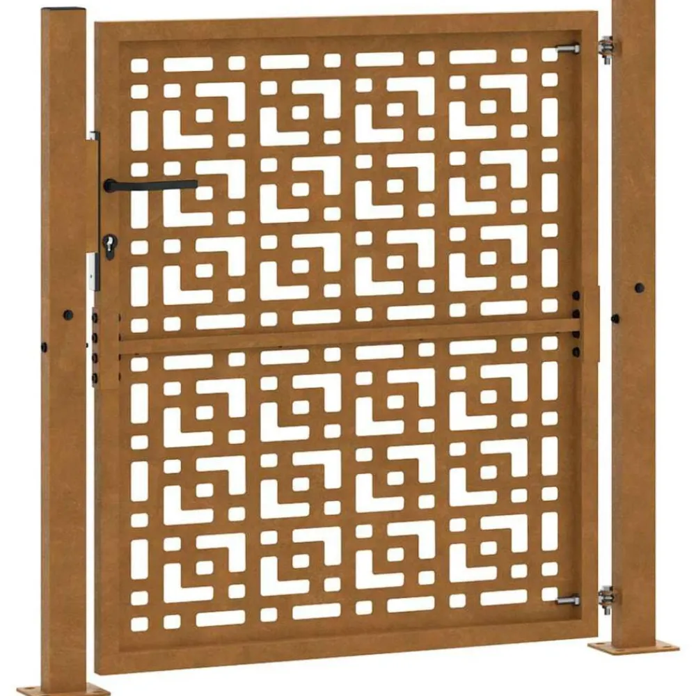 vidaXL Vallas De Jardín-Puerta de jardín 100x100 cm de acero corten con diseño de cruz