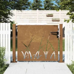 vidaXL Vallas De Jardín-Puerta de jardín 100x75 cm de acero corten con diseño de hierba