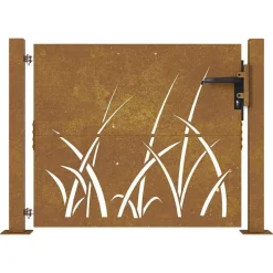 vidaXL Vallas De Jardín-Puerta de jardín 100x75 cm de acero corten con diseño de hierba