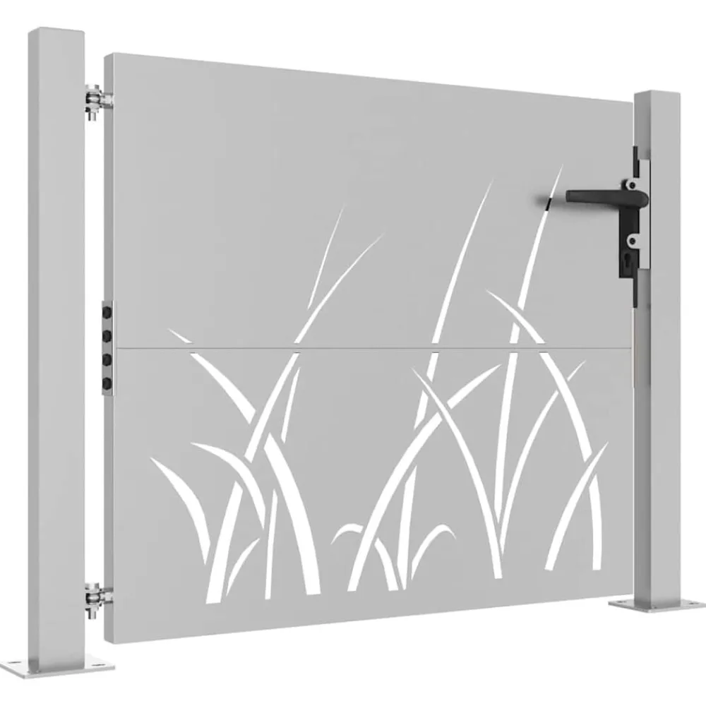 vidaXL Vallas De Jardín-Puerta de jardín 100x75 cm de acero corten con diseño de hierba
