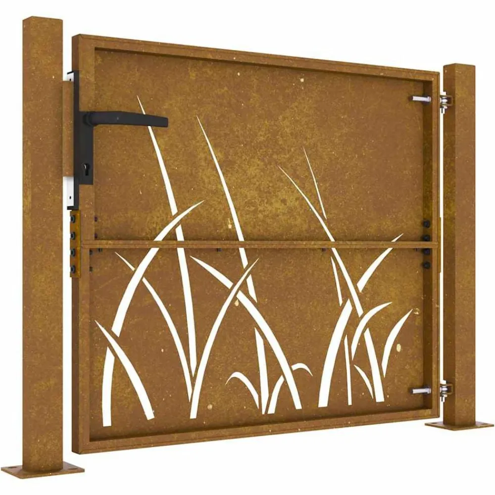 vidaXL Vallas De Jardín-Puerta de jardín 100x75 cm de acero corten con diseño de hierba