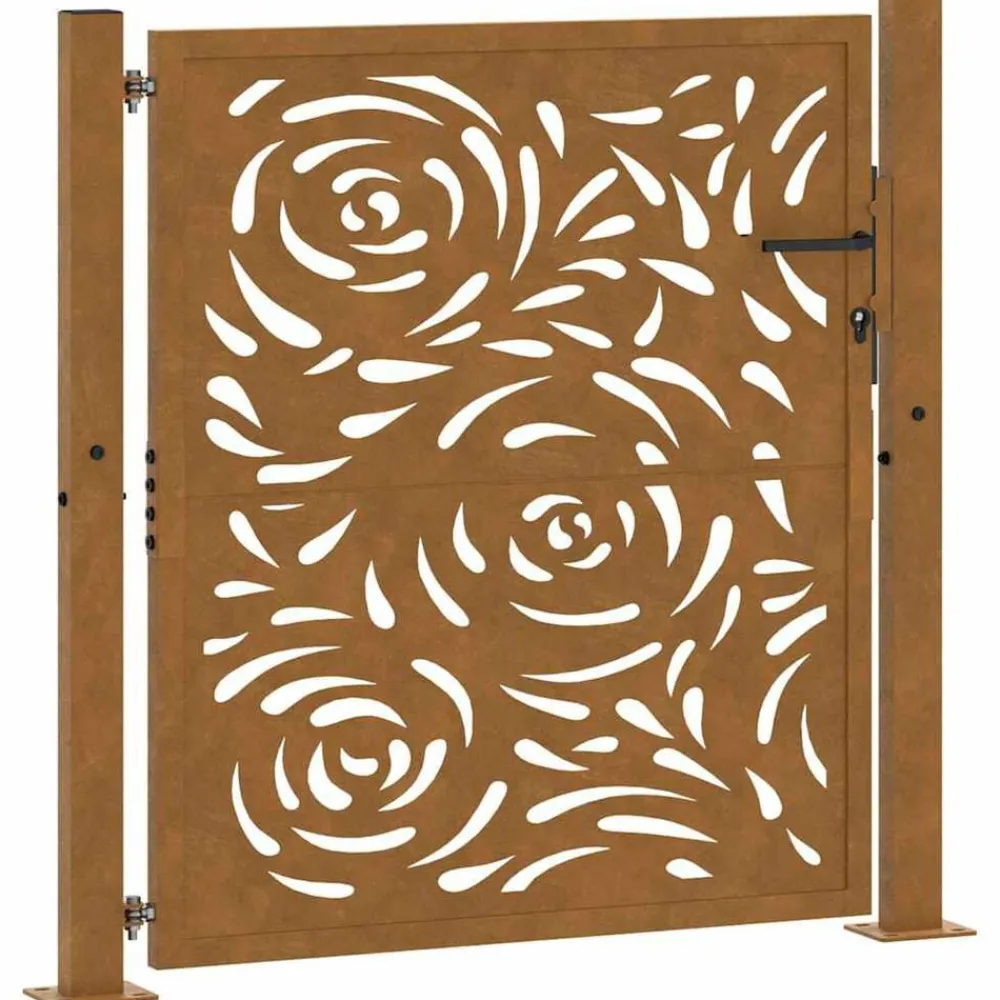 vidaXL Puerta de jardín 100x100 cm de acero corten con diseño de llamas Acero oxidado/Marrón Clearance
