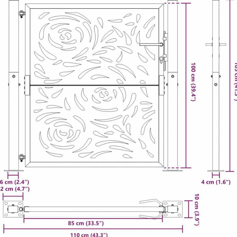 vidaXL Puerta de jardín 100x100 cm de acero corten con diseño de llamas Acero oxidado/Marrón Clearance