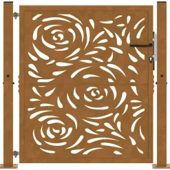 vidaXL Puerta de jardín 100x100 cm de acero corten con diseño de llamas Acero oxidado/Marrón Clearance