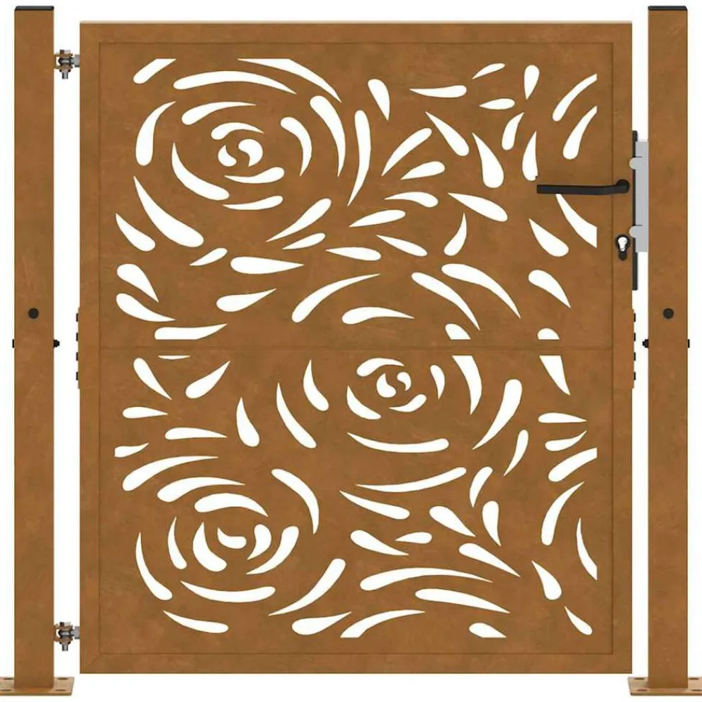 vidaXL Puerta de jardín 100x100 cm de acero corten con diseño de llamas Acero oxidado/Marrón Clearance