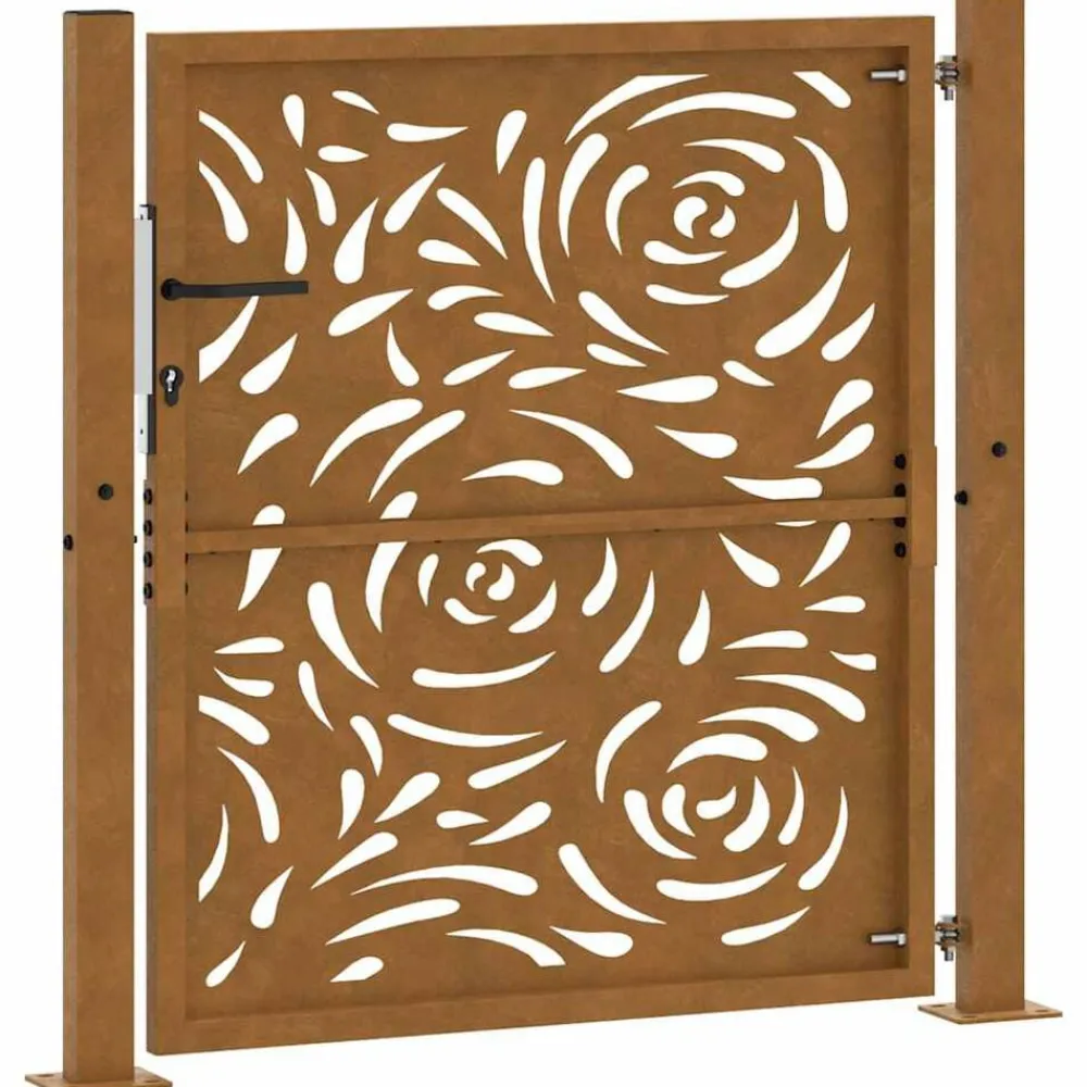 vidaXL Puerta de jardín 100x100 cm de acero corten con diseño de llamas Acero oxidado/Marrón Clearance