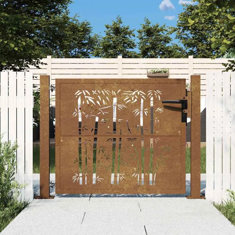 vidaXL Vallas De Jardín-Puerta de jardín 100x75 cm de acero corten con diseño cuadrado