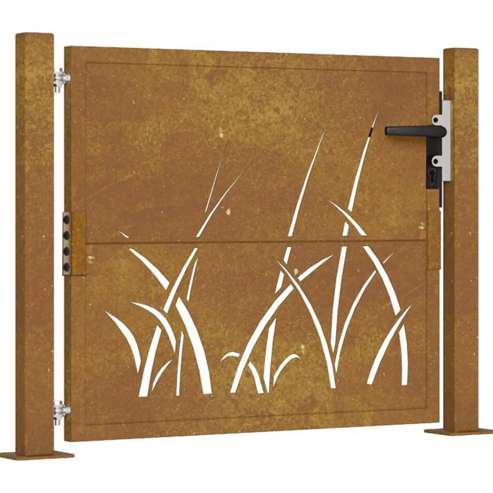 vidaXL Puerta de jardín 100x75 cm de acero corten con diseño de hierba